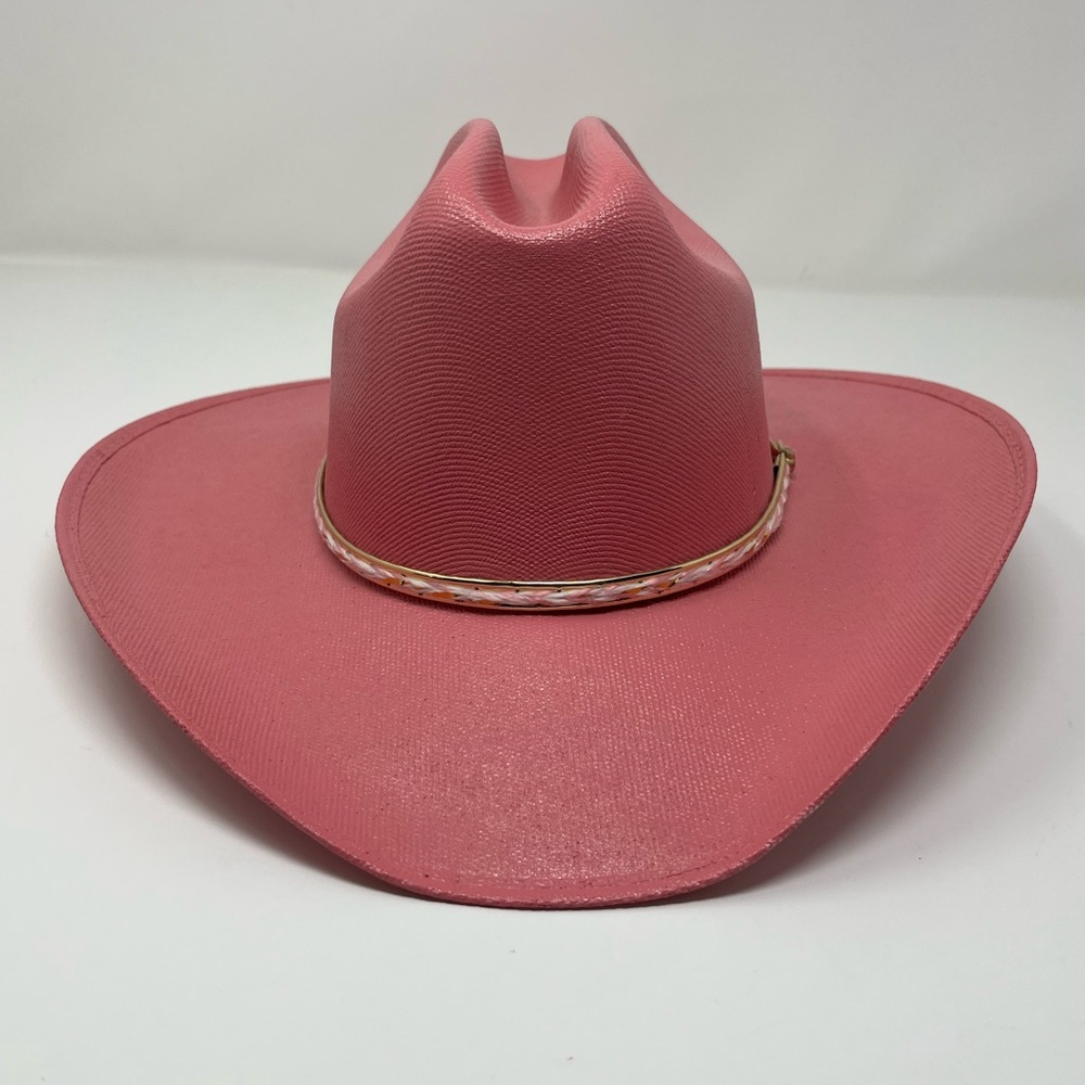Kids Canvas Straw Cattleman Hot Pink Cowboy hat